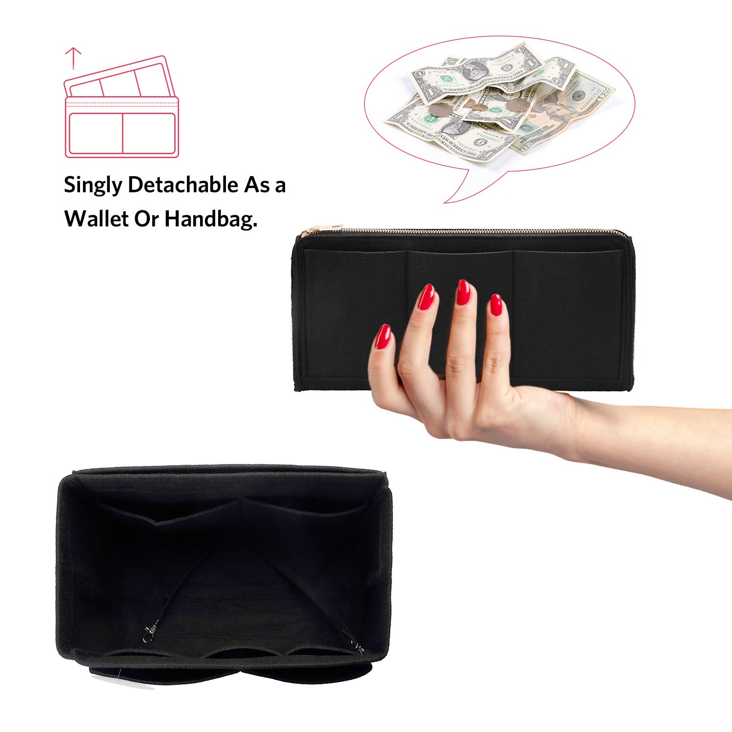 펠트 지갑 정리함 인서트 - 지퍼가 달린 여행용 토트백 - Backpack Insert Organizer 리뷰 및 가격