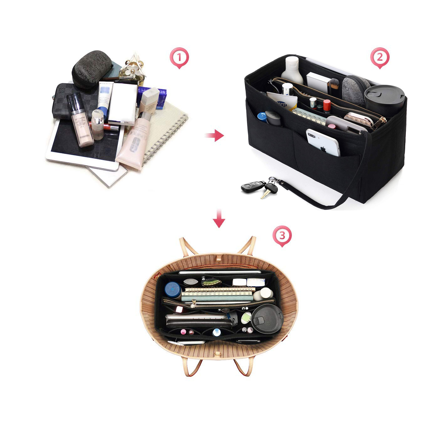 펠트 지갑 정리함 인서트 - 지퍼가 달린 여행용 토트백 - Backpack Insert Organizer 리뷰 및 가격