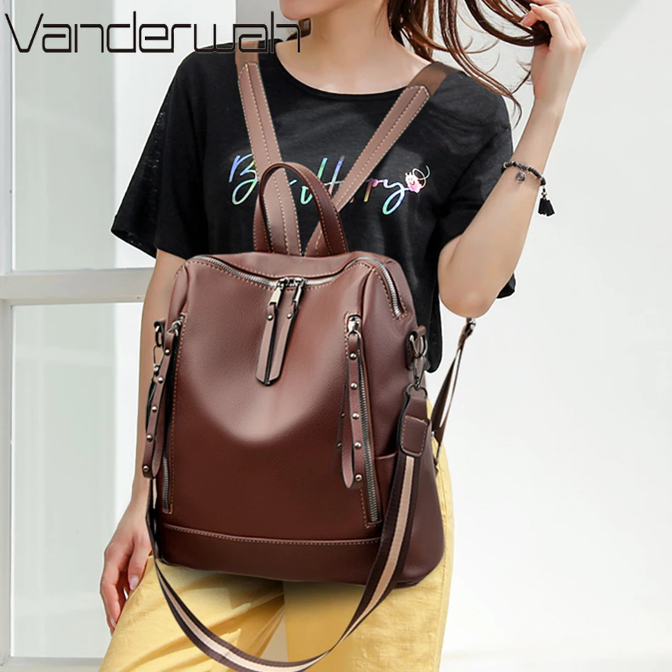 브랜드 럭셔리 배낭 부드러운 가죽 방수 배낭, 프레피  - School Backpack Teen 리뷰 및 가격